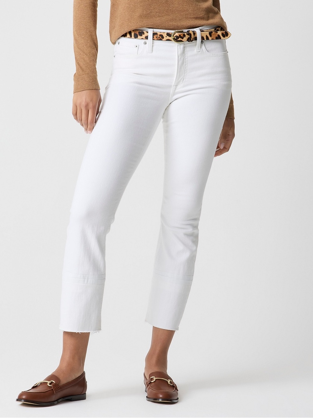 J. Crew White Cropped Straight-Leg Jeans with Raw Hem